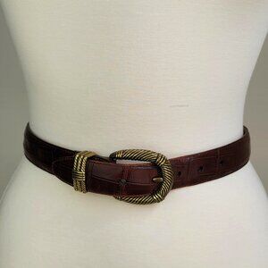 Vintage Brighton 50108 Croc Embossed Brown Leather Brass Buckle Belt Size S